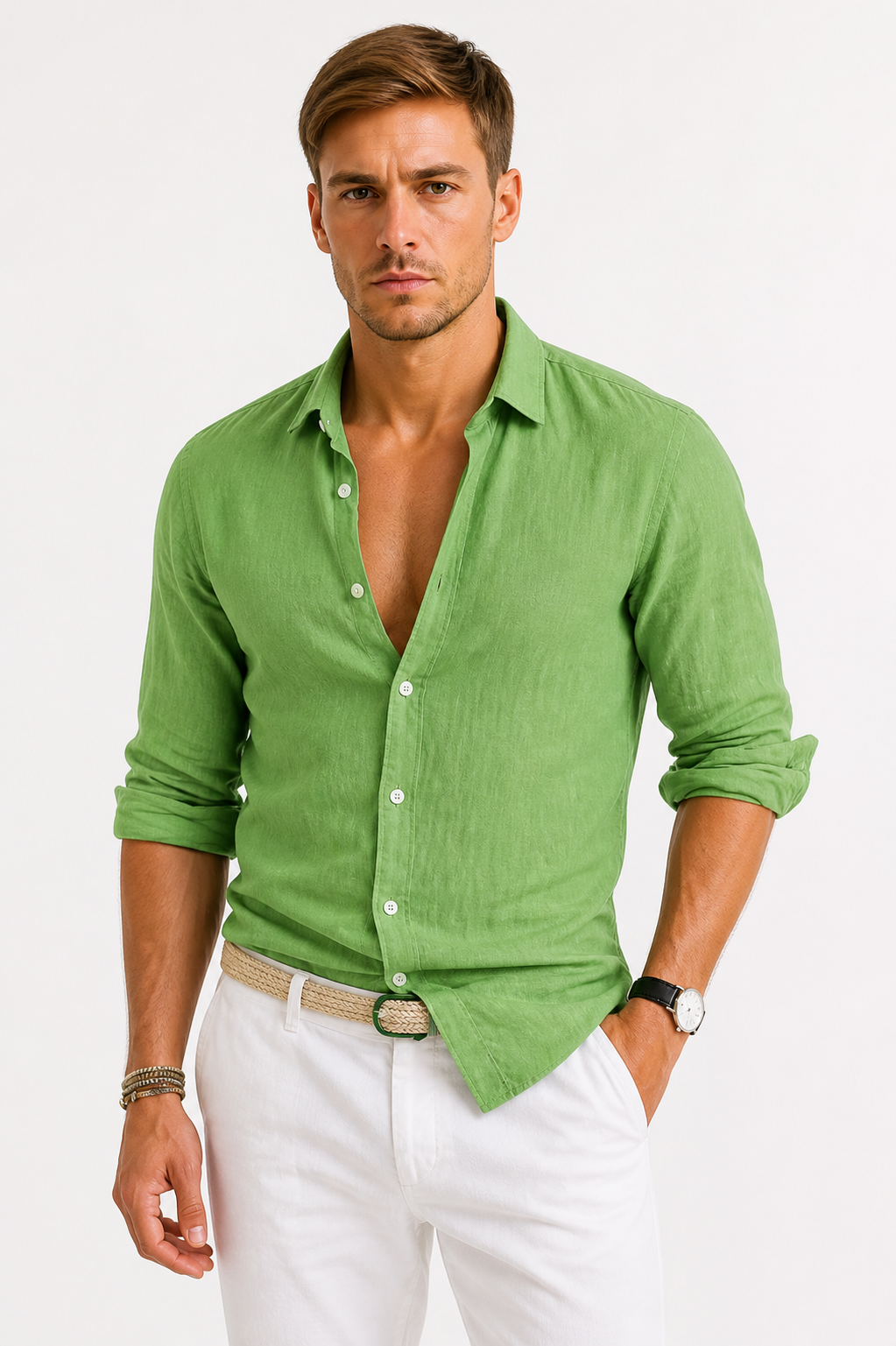 Men's Linen Shirt with Classic Collar – Slim-Fit Breathable Summer Shirt 10