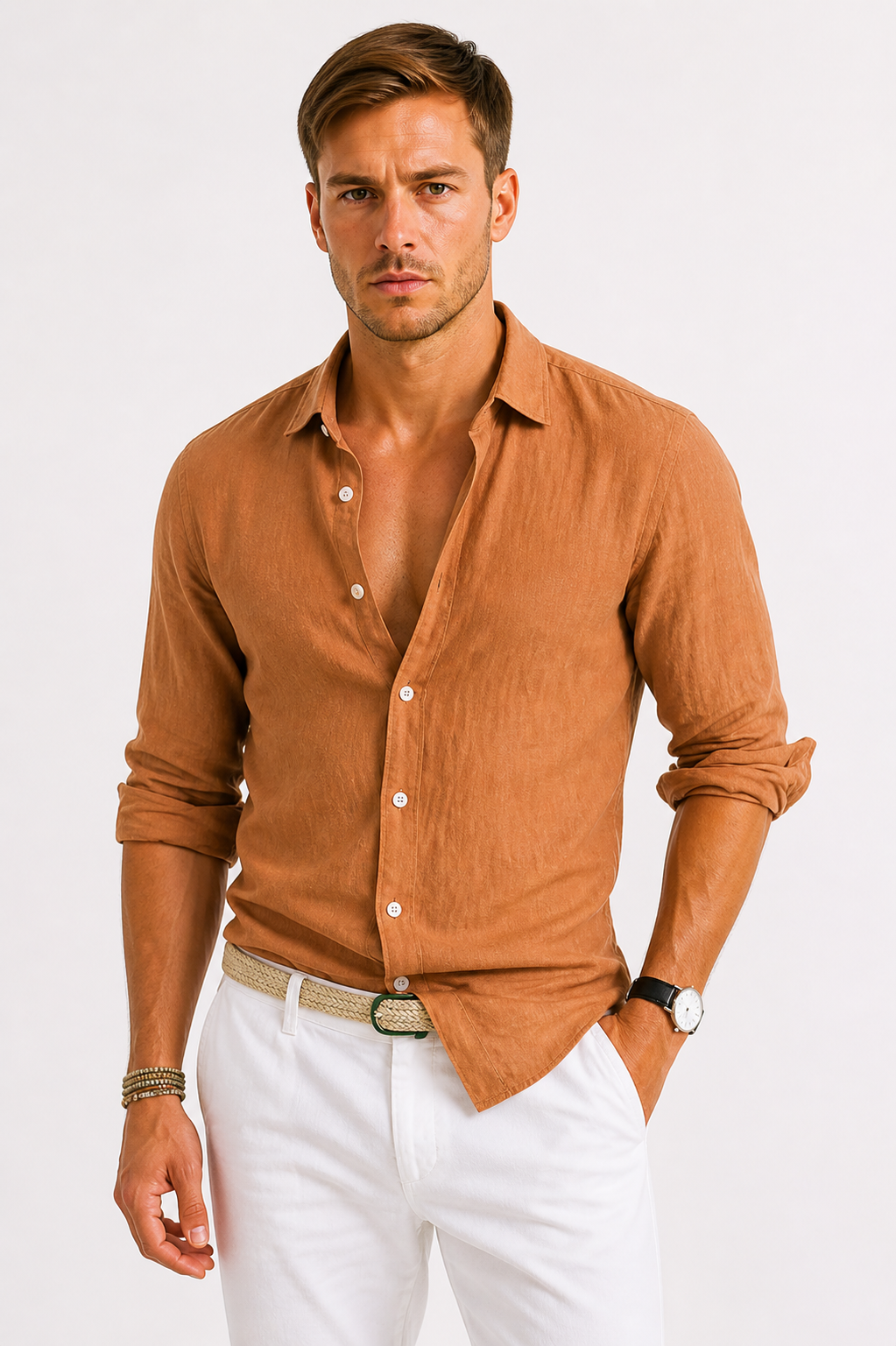 Men's Linen Shirt with Classic Collar – Slim-Fit Breathable Summer Shirt 8
