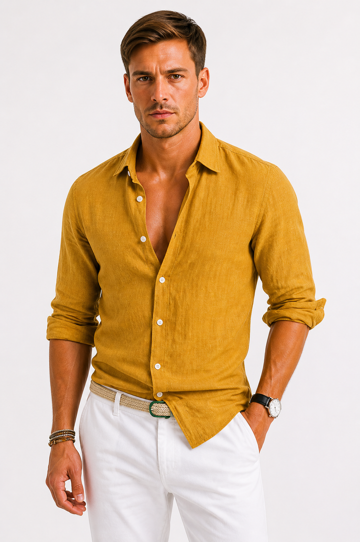 Men's Linen Shirt with Classic Collar – Slim-Fit Breathable Summer Shirt 9