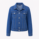 Women's relaxed denim jacket with button front and chest pockets