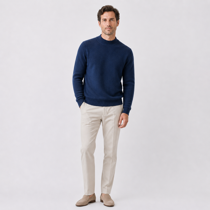 Men's plain turtleneck sweater with ribbed trims and long sleeves