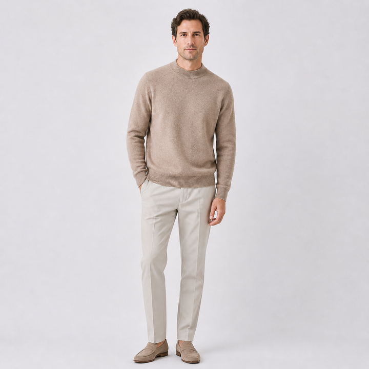 Men's plain turtleneck sweater with ribbed trims and long sleeves