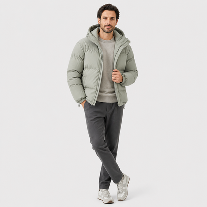 Unisex hooded quilted puffer jacket with long sleeves and front pockets