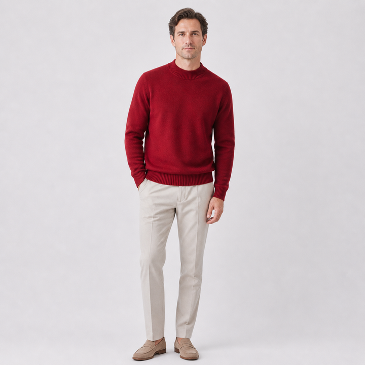 Men's plain turtleneck sweater with ribbed trims and long sleeves
