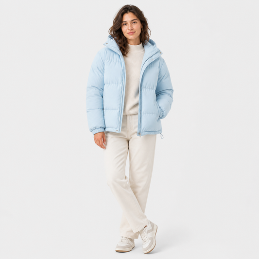 Unisex hooded quilted puffer jacket with long sleeves and front pockets