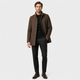 Men's long overcoat with raised collar and button front