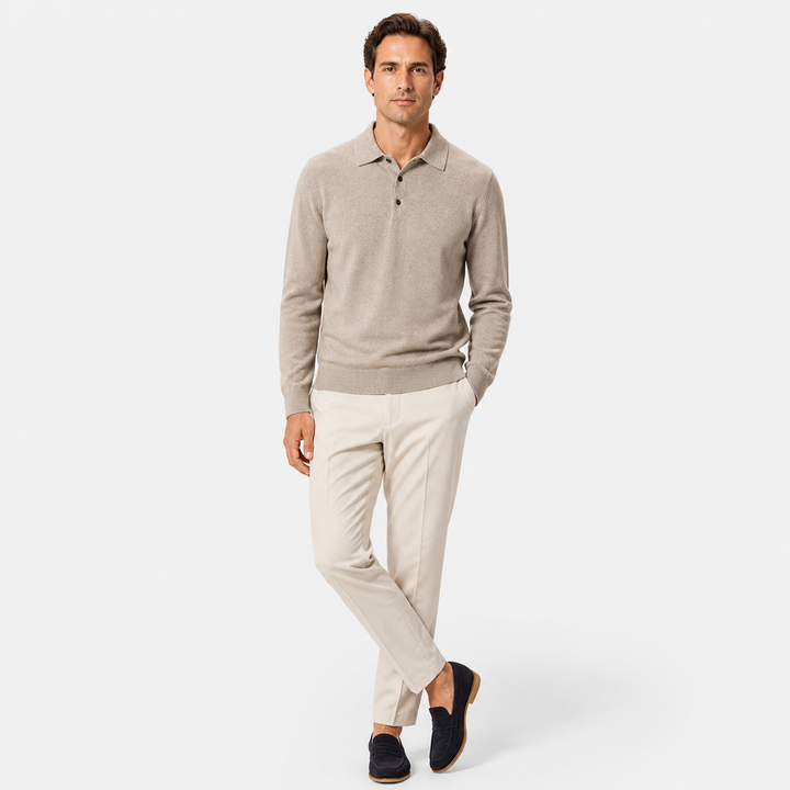 Men's long sleeve polo sweater with collar and button placket