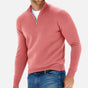 Men's plain quarter-zip knit jumper with stand collar and long sleeves