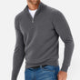 Men's plain quarter-zip knit jumper with stand collar and long sleeves
