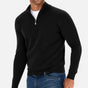 Men's plain quarter-zip knit jumper with stand collar and long sleeves