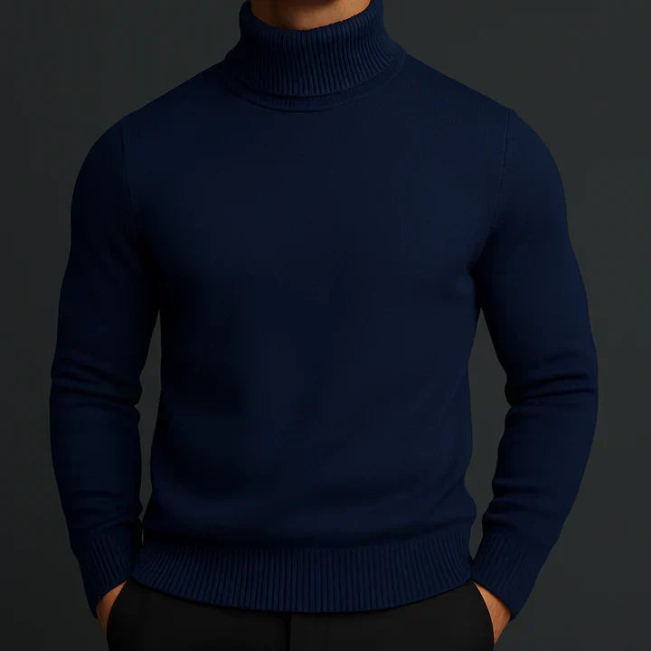 Men's long-sleeve ribbed turtleneck sweater with fitted silhouette