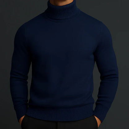 Men's long-sleeve ribbed turtleneck sweater with fitted silhouette