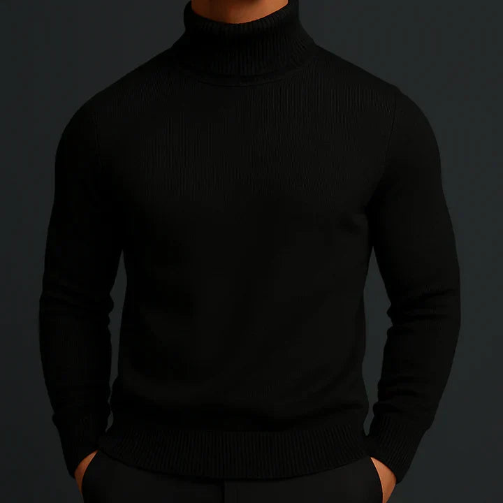Men's long-sleeve ribbed turtleneck sweater with fitted silhouette