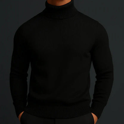 Men's long-sleeve ribbed turtleneck sweater with fitted silhouette
