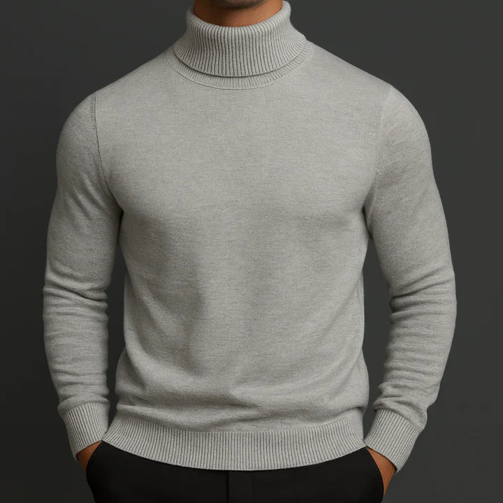 Men's long-sleeve ribbed turtleneck sweater with fitted silhouette