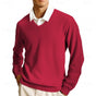 Men's solid V-neck jumper with long sleeves and ribbed trims
