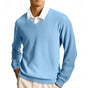 Men's solid V-neck jumper with long sleeves and ribbed trims