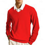 Men's solid V-neck jumper with long sleeves and ribbed trims