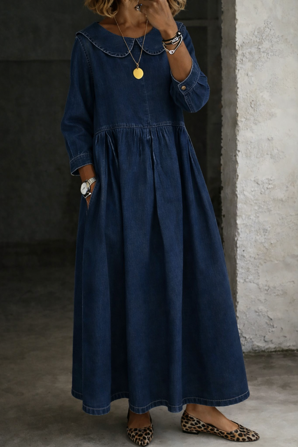 Cleo Peter Pan Collar Denim Dress 3