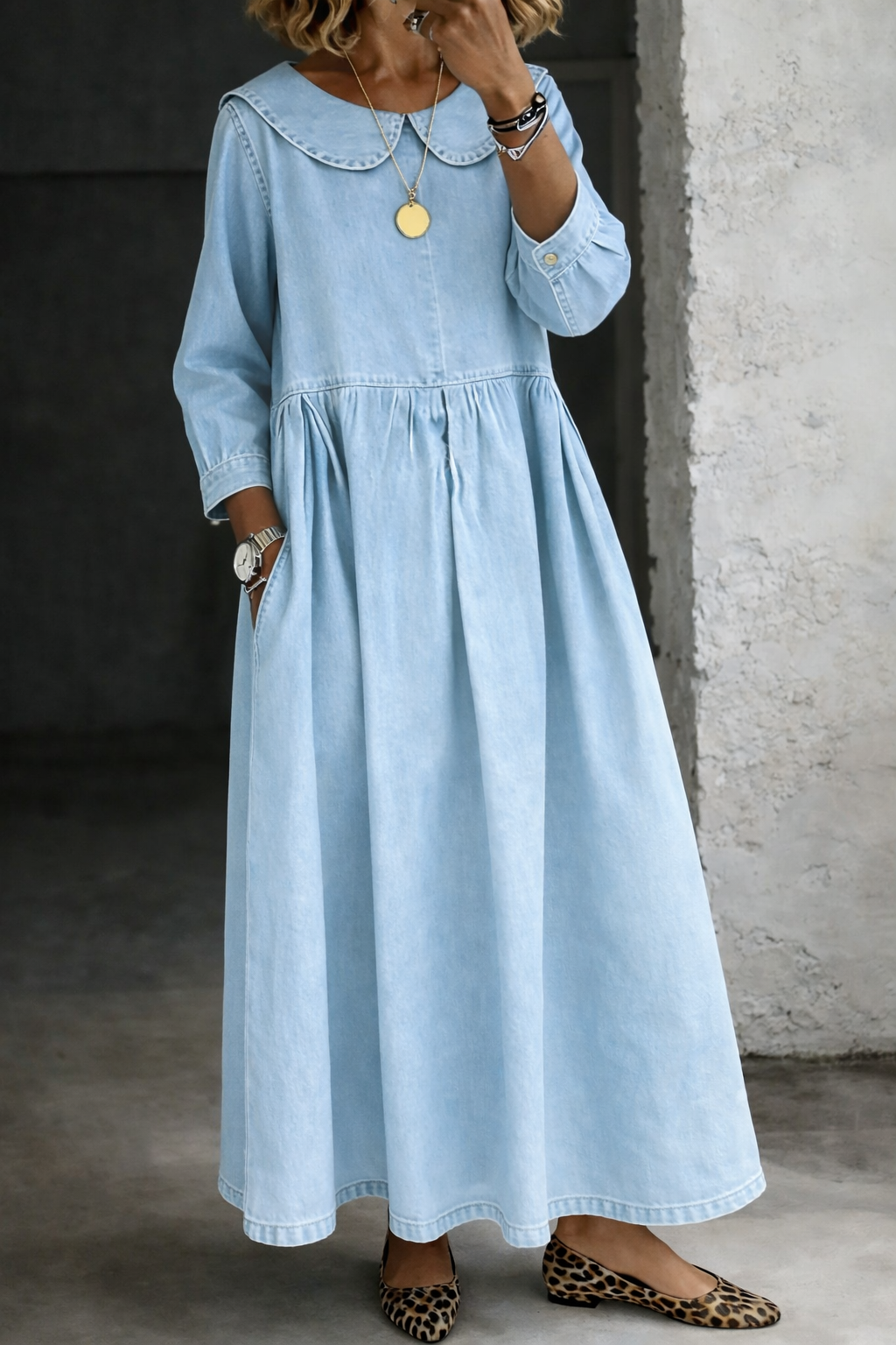 Cleo Peter Pan Collar Denim Dress 6