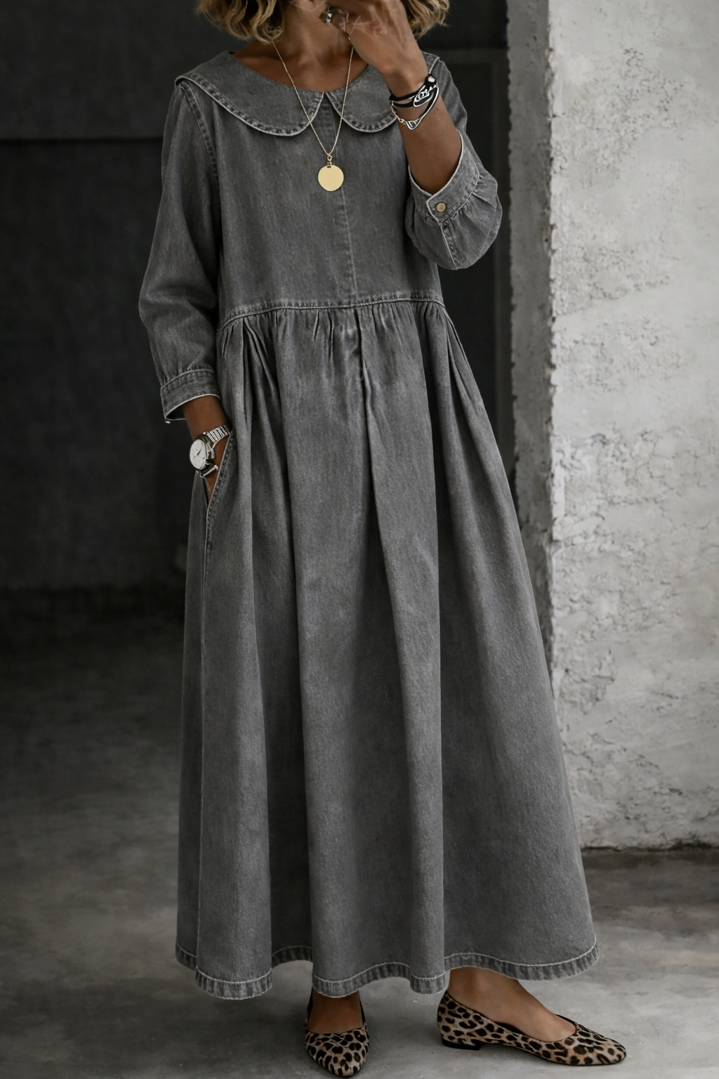 Cleo Peter Pan Collar Denim Dress 7