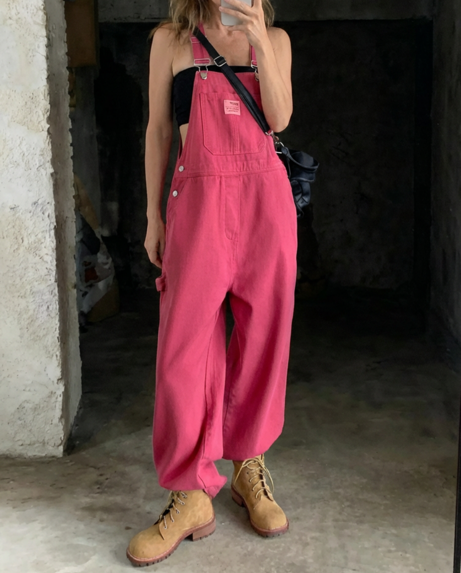 Cleo Wide Leg Denim Overalls for Women 0