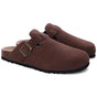Men's slip-on clog loafers with buckle straps, round toes and flat soles