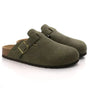 Men's slip-on clog loafers with buckle straps, round toes and flat soles