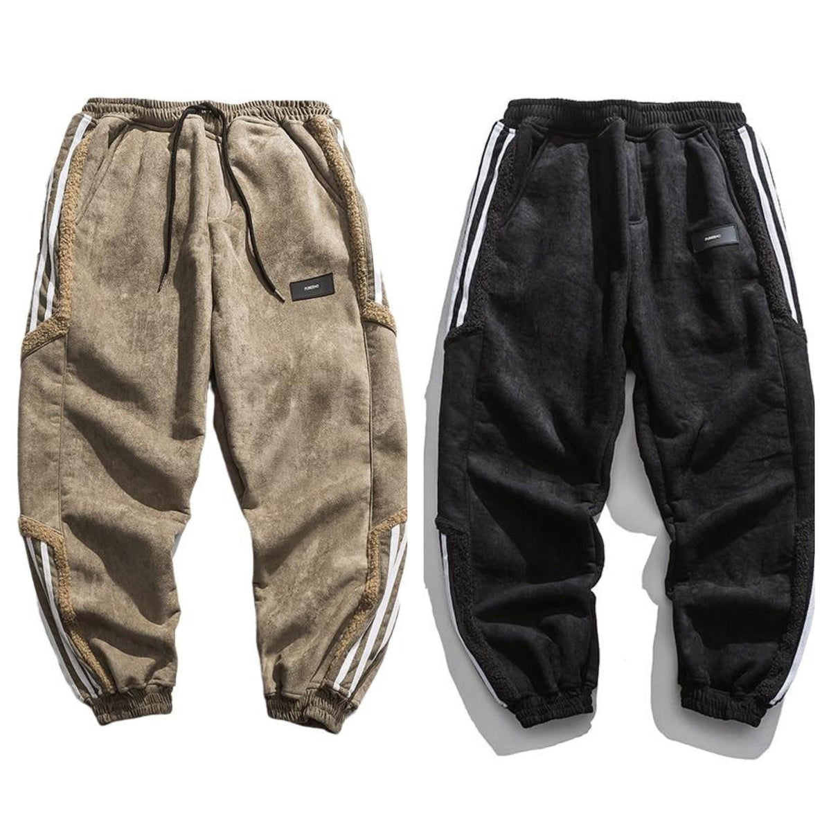 Men's tapered jogger pants with contrast side stripes and elastic cuffs