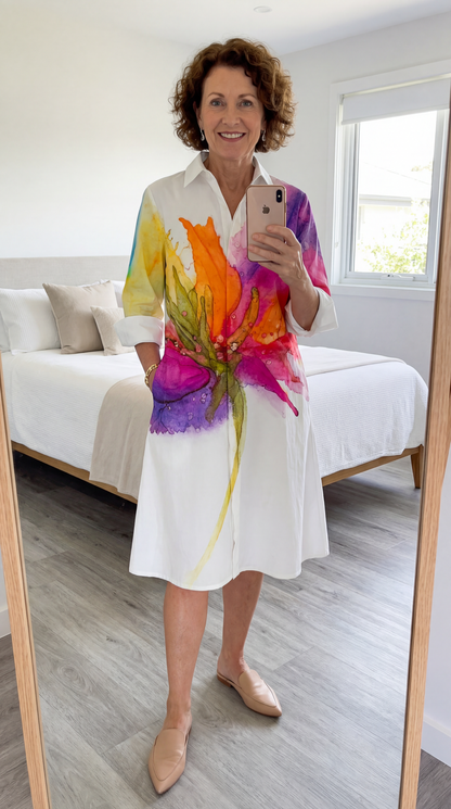 Livia Flora Paint Shirt Midi Dress