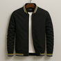 Unisex bomber jacket with contrast striped ribbed trims and front zip