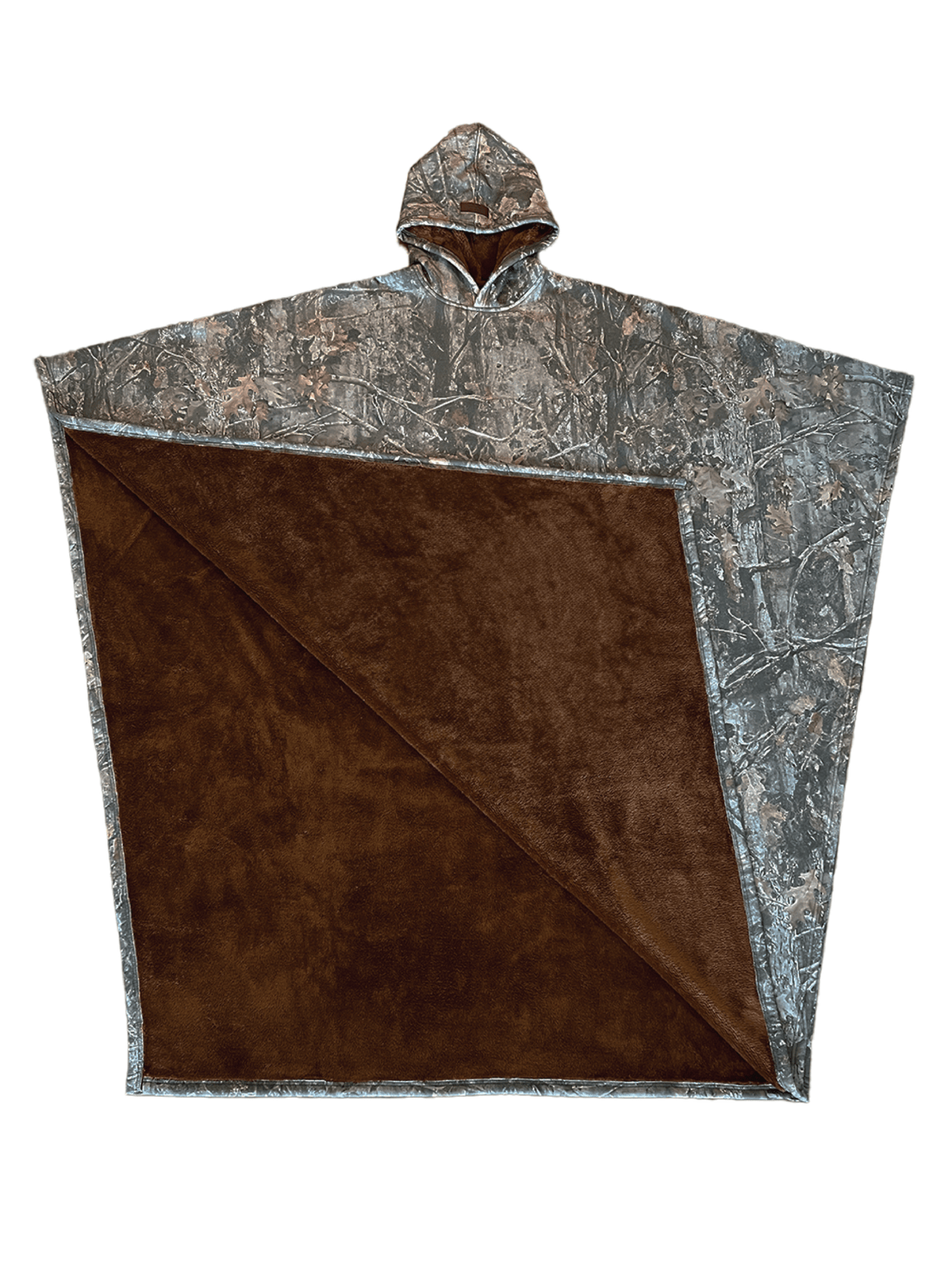 Oversized hooded poncho with plush-looking lining and wide sleeves