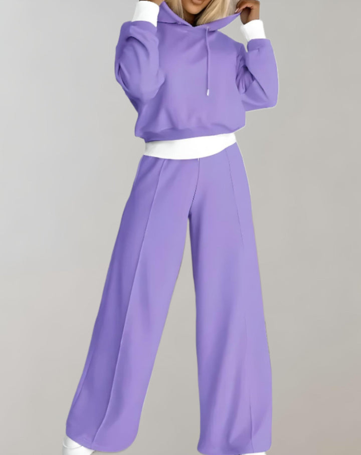 Women's two-piece hoodie set with wide-leg trousers
