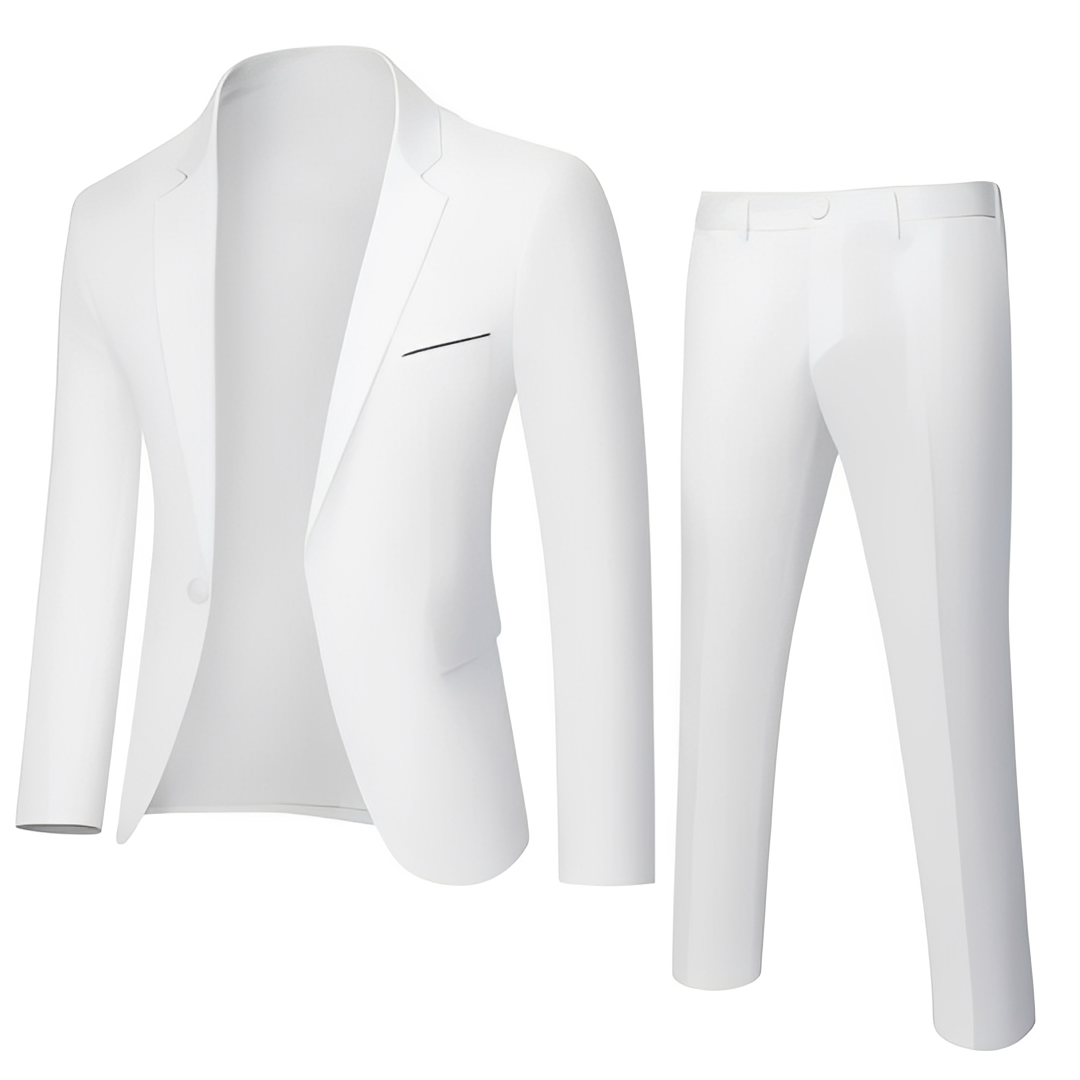 Men's two-piece suit set with notched lapel jacket and matching slim trousers
