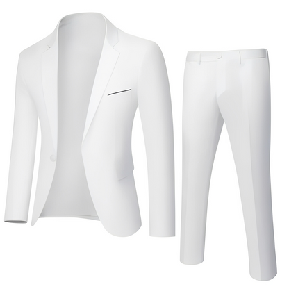 Men's two-piece suit set with notched lapel jacket and matching slim trousers