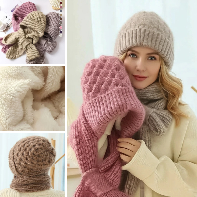 Women's ribbed knit hat and long scarf set with ear coverage