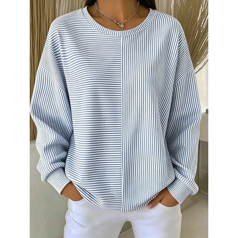 Women's striped sweatshirt with crew neckline and dropped shoulders