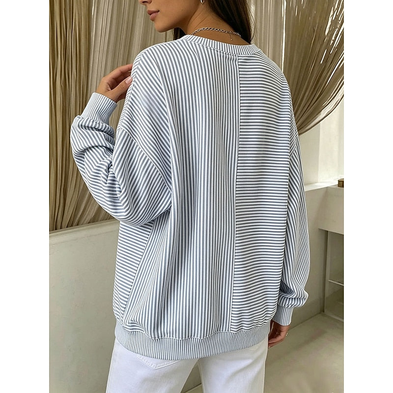 Women's striped sweatshirt with crew neckline and dropped shoulders