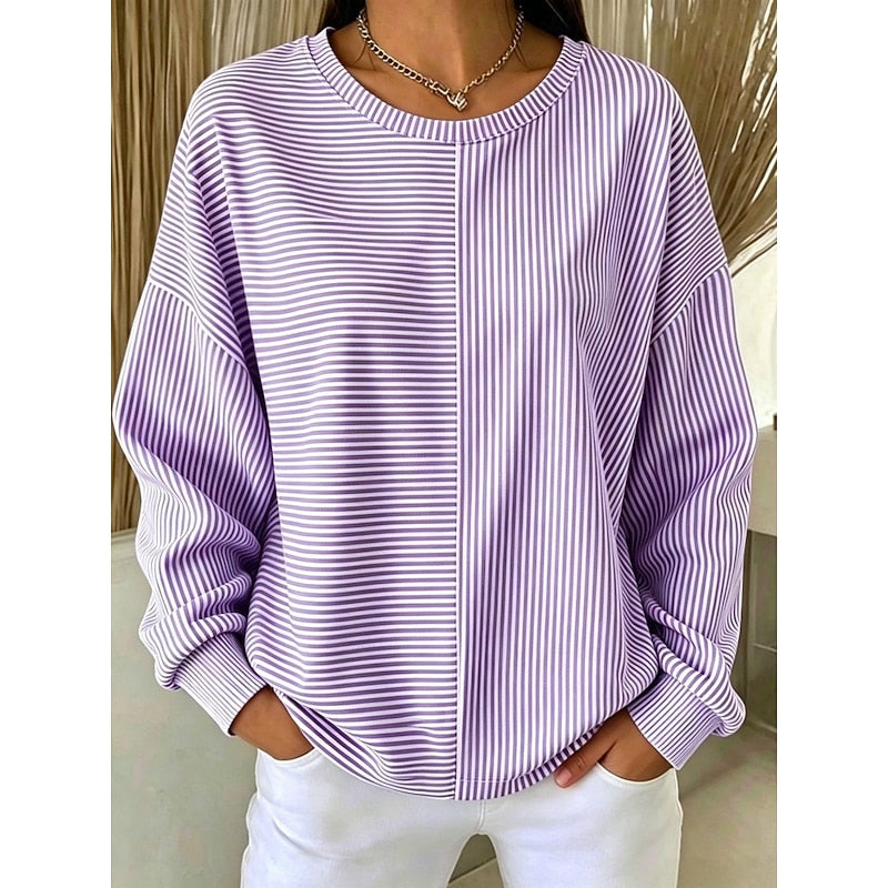 Women's striped sweatshirt with crew neckline and dropped shoulders