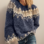 Women's Fair Isle knit sweater with geometric patterned yoke and long sleeves