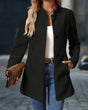 Women's long-sleeve button front coat with standing collar and side pockets