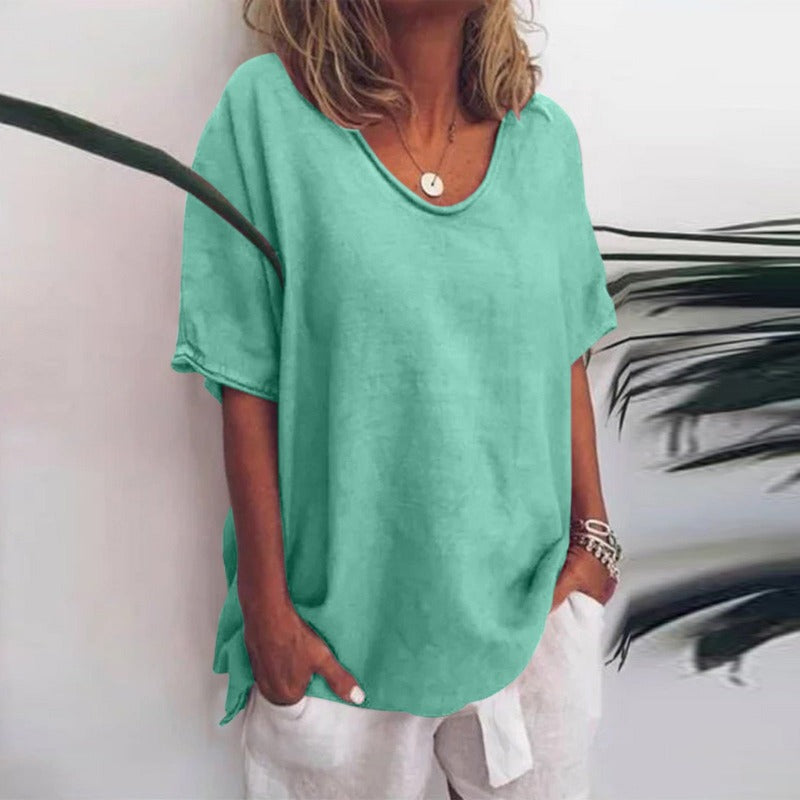 Women's Relaxed Round-Neck T-Shirt — Loose Lightweight Basic Summer Tee