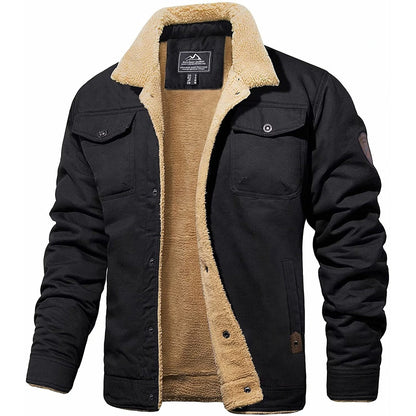 Men's sherpa-collar jacket with long sleeves, button front and multiple pockets