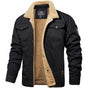 Men's sherpa-collar jacket with long sleeves, button front and multiple pockets