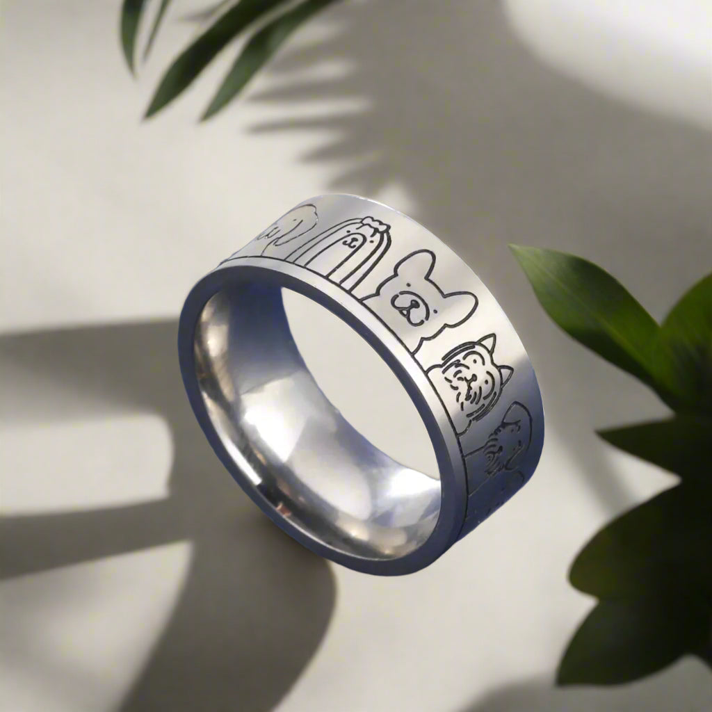 Dahlia Engraved Dog Ring 0