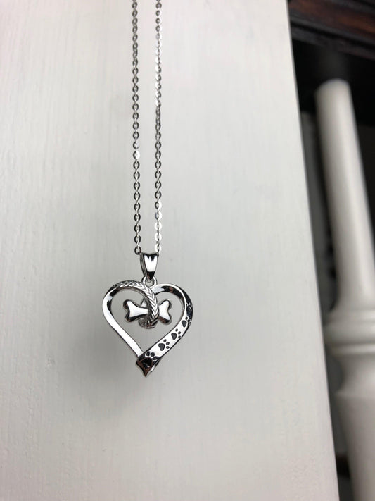 Dahlia Paw Print Heart Necklace 0