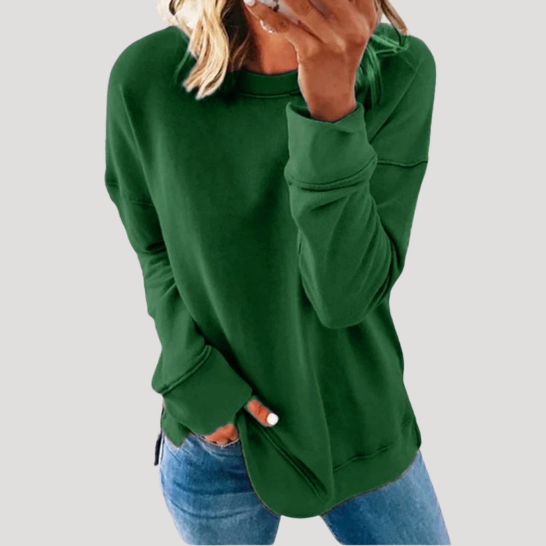 Women's oversized long sleeve crew neck sweater with a longer back hem