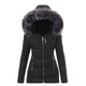 Women's quilted hooded jacket with faux fur trim and zipped pockets