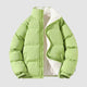 Women's hooded quilted puffer jacket with contrasting fleece-like lining and zip front
