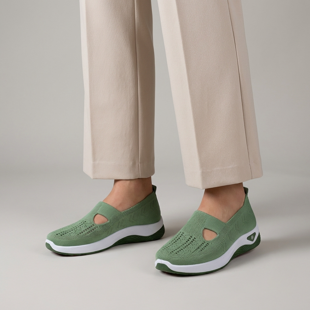 Women's knit slip-on sneakers with rounded toe and contrasting sole